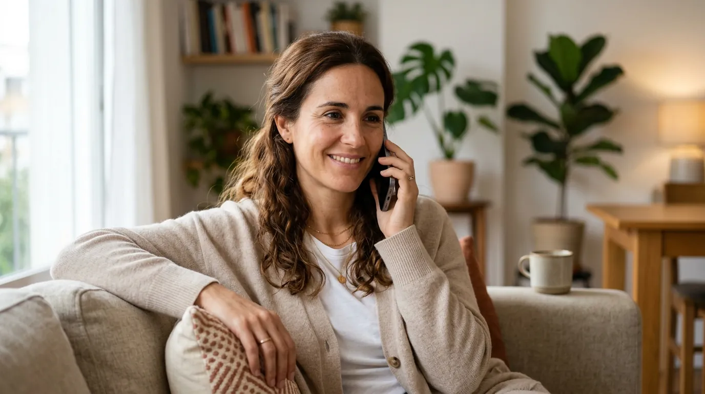 Paciente concertando cita médica inmediata por teléfono mediante asistente de voz con IA 24/7 y WhatsApp